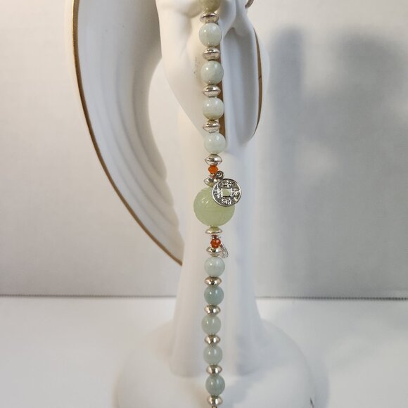 VTG 90s Chalcedony Jadeite Carnelian 925 Beaded Toggle Bracelet 7.5" Adjustable - Picture 7 of 9